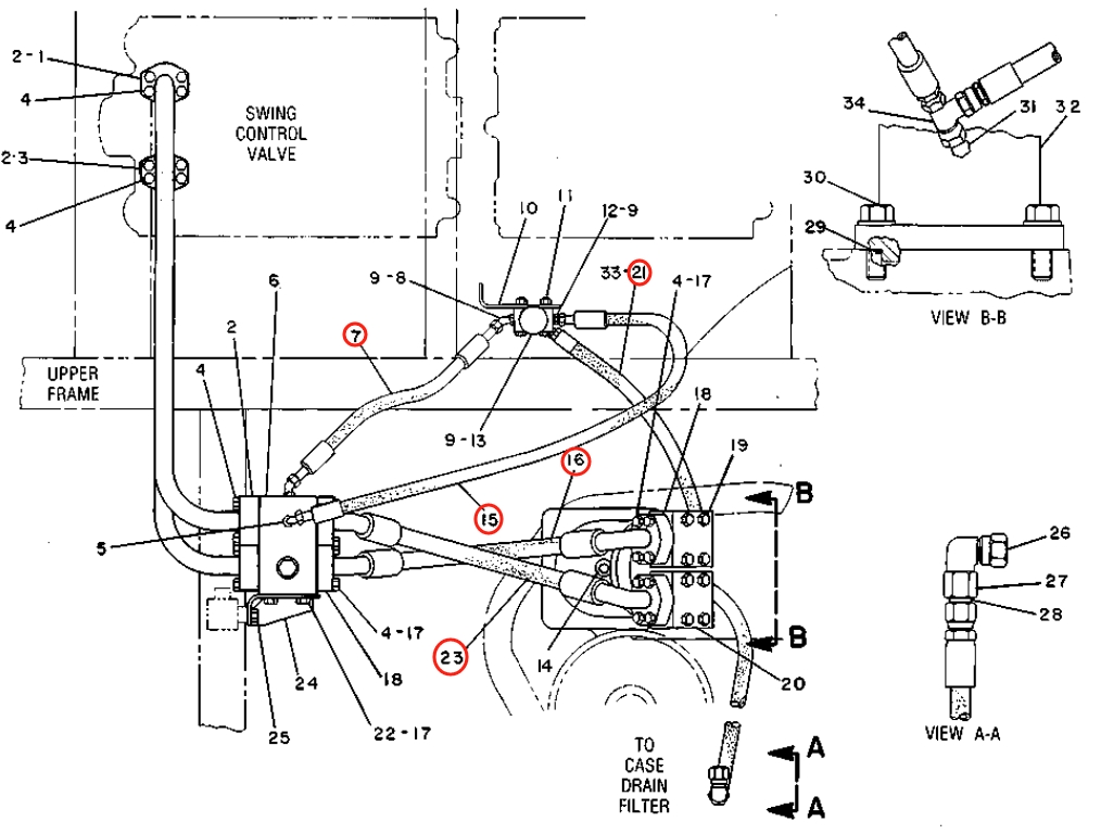 Caterpillar CAT®229 installation diagram showing hydraulic hose 5T-4525 at Pipe No. 7