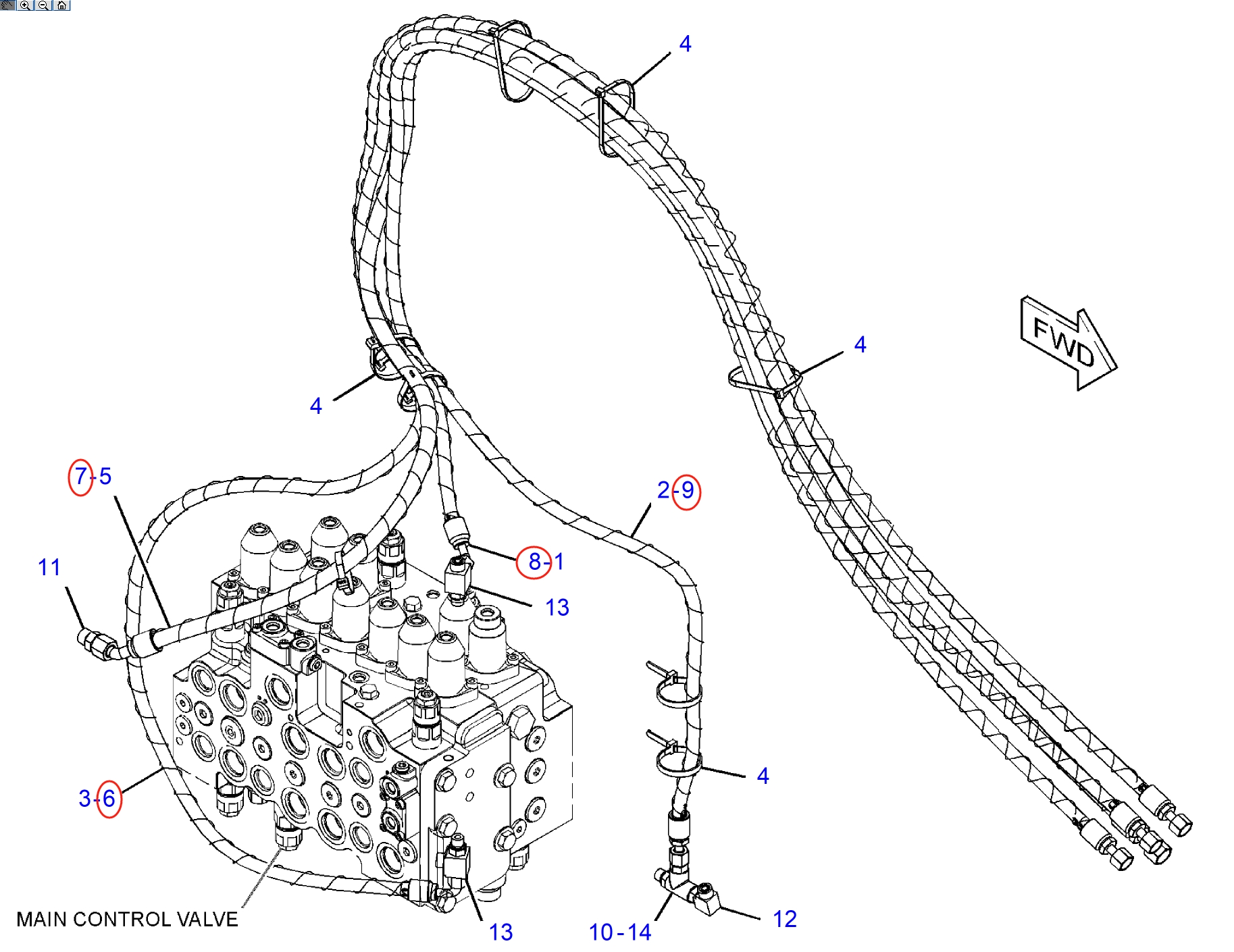 Caterpillar CAT®314F CR installation diagram showing hydraulic hose 469-8626 at Pipe No. 9