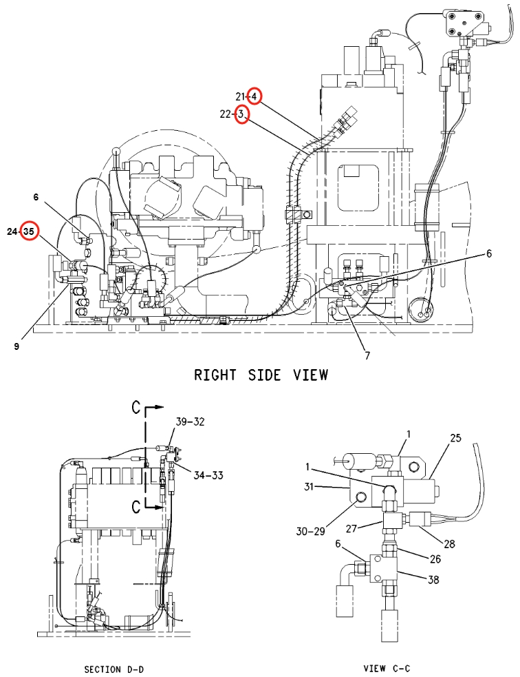 Caterpillar CAT®312C installation diagram showing hydraulic hose 194-0349 at Pipe No. 4