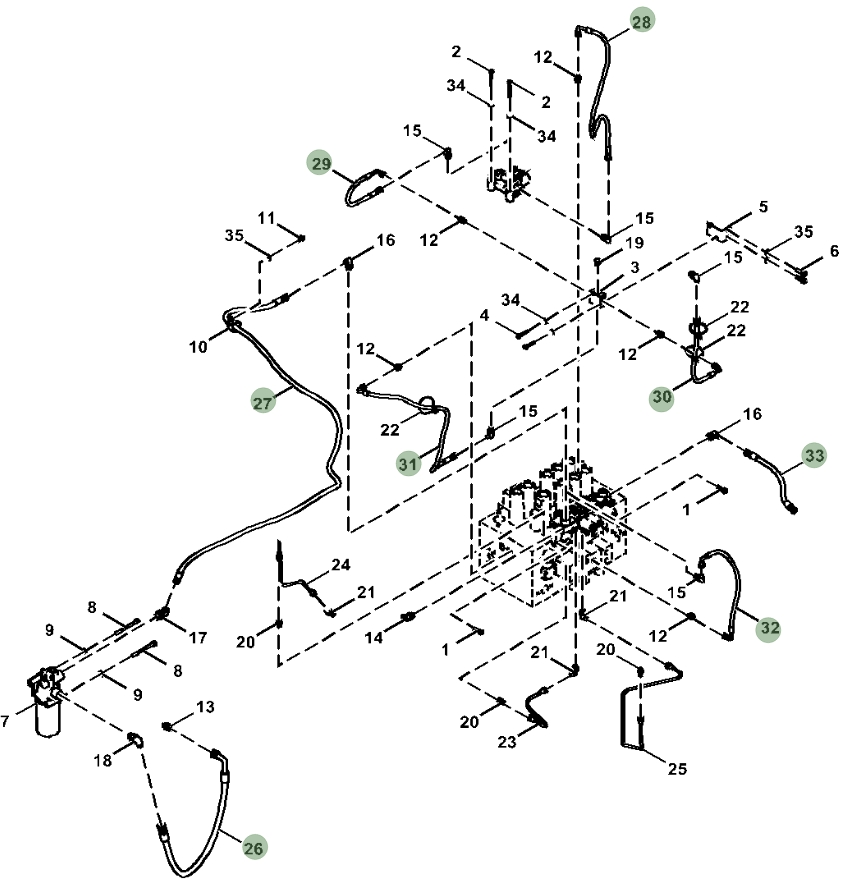 Hitachi ZX380LC-6N installation diagram showing hydraulic hose 4447441 at Pipe No. 27