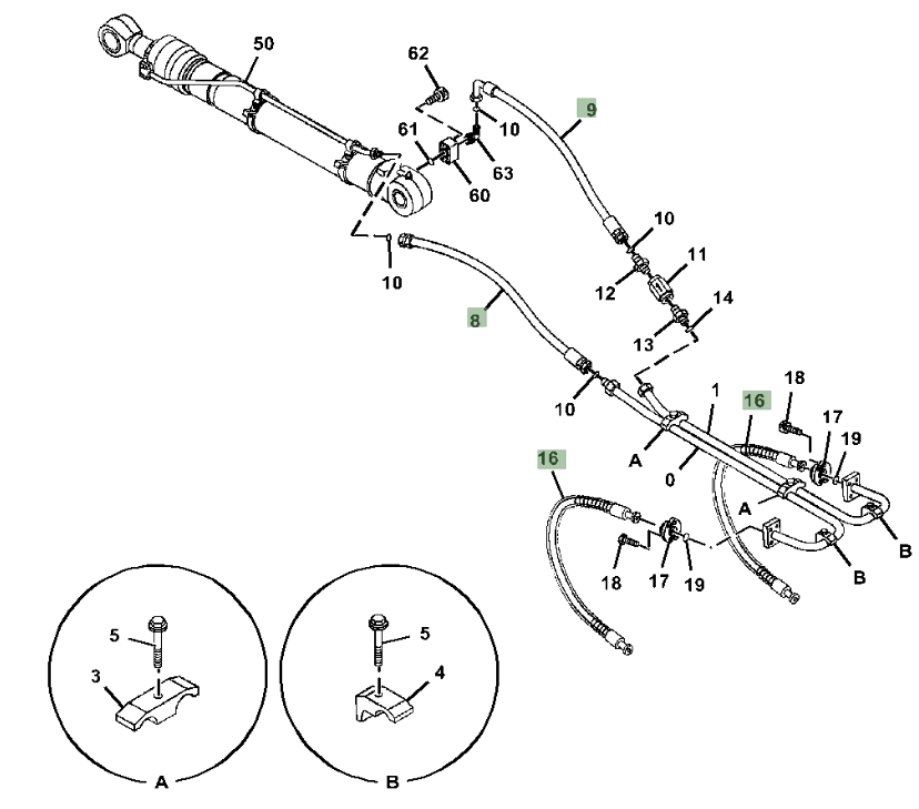Hitachi ZX470LC-5G installation diagram showing hydraulic hose 4272697 at Pipe No. 8