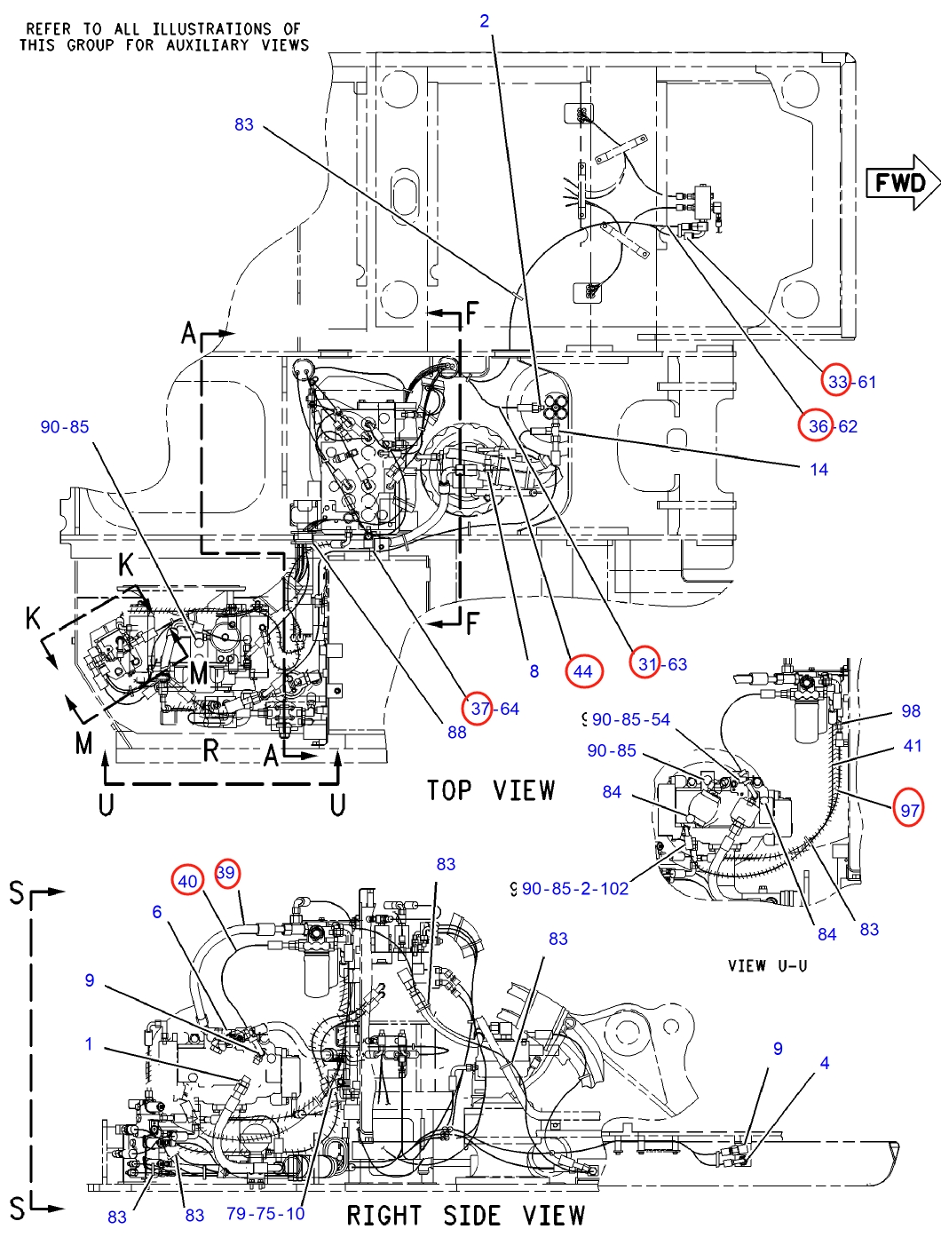 Caterpillar CAT®312C installation diagram showing hydraulic hose 194-0322 at Pipe No. 31