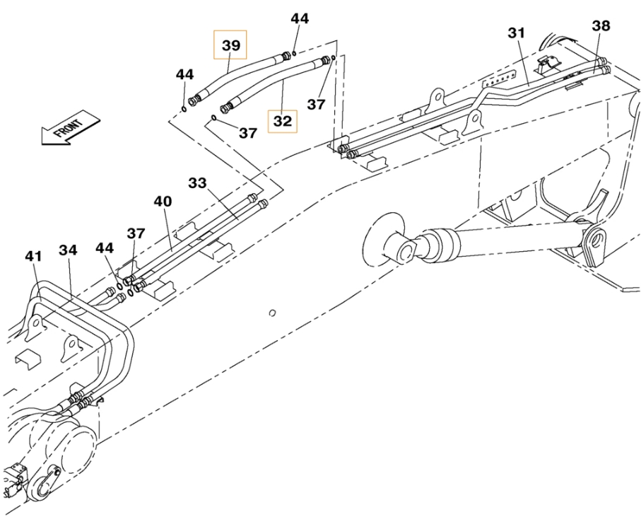 Case CX210B SL installation diagram showing hydraulic hose KBV17200 at Pipe No. 32