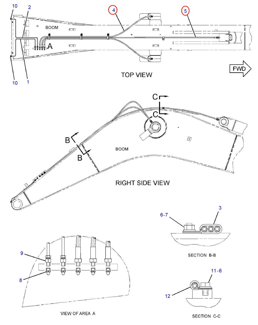 Caterpillar CAT®312C installation diagram showing hydraulic hose 121-8662 at Pipe No. 5