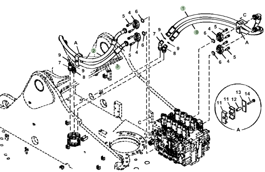 Hitachi ZX470LC-5B installation diagram showing hydraulic hose 4651809 at Pipe No. 3