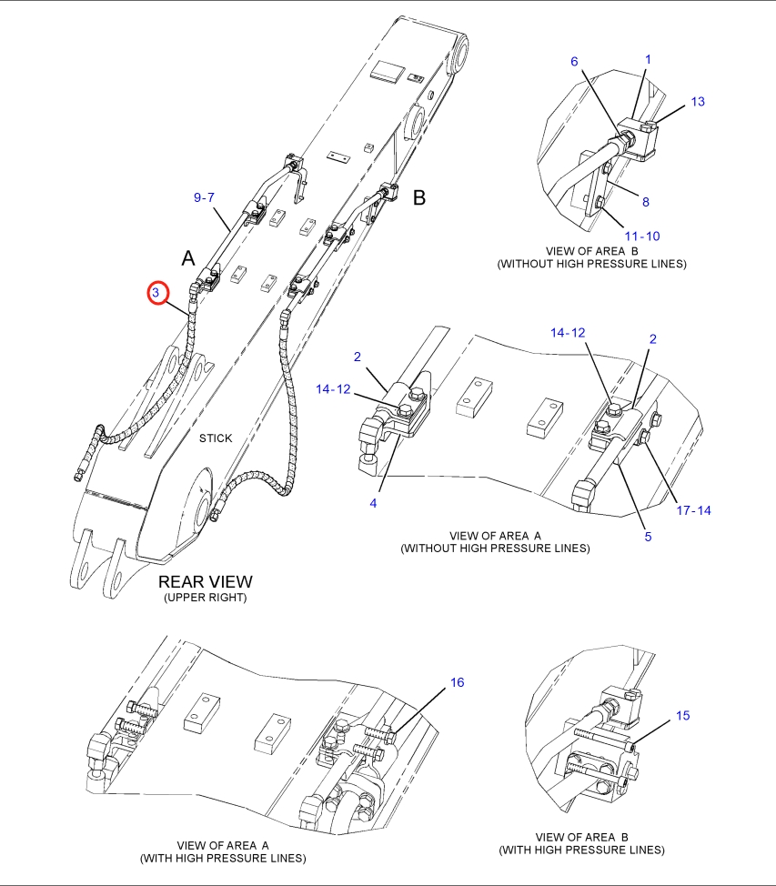 Caterpillar CAT®318E L installation diagram showing hydraulic hose 173-7865 at Pipe No. 3