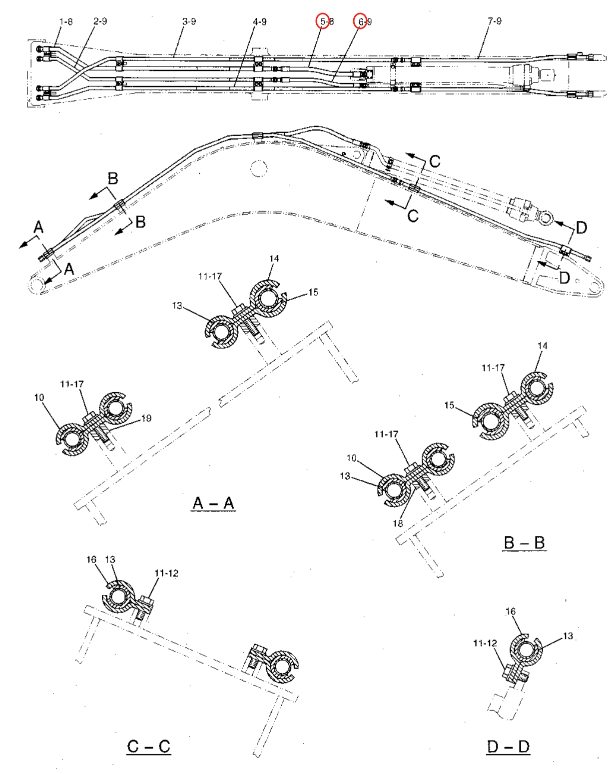 Caterpillar CAT®315B installation diagram showing hydraulic hose 151-1850 at Pipe No. 5