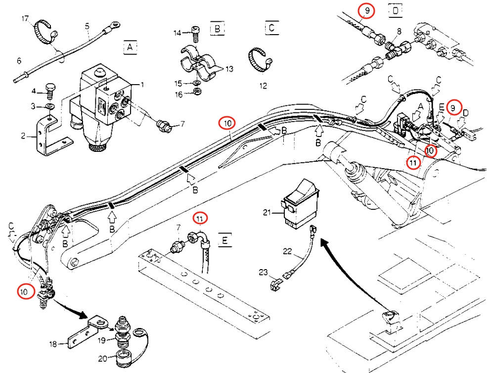 Caterpillar CAT®213B installation diagram showing hydraulic hose 8U-0325 at Pipe No. 9