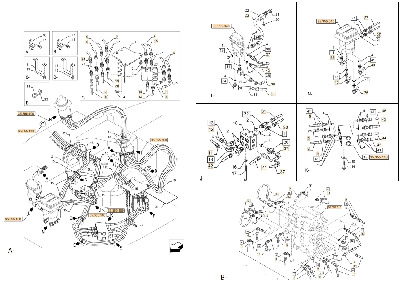 Case CX90D installation diagram showing hydraulic hose KHJ1387 at Pipe No. 17