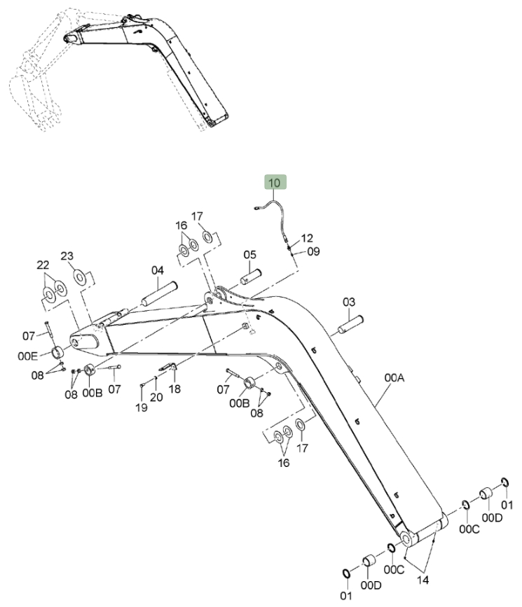 Hitachi ZX75US-3 installation diagram showing hydraulic hose 4129123 at Pipe No. 10