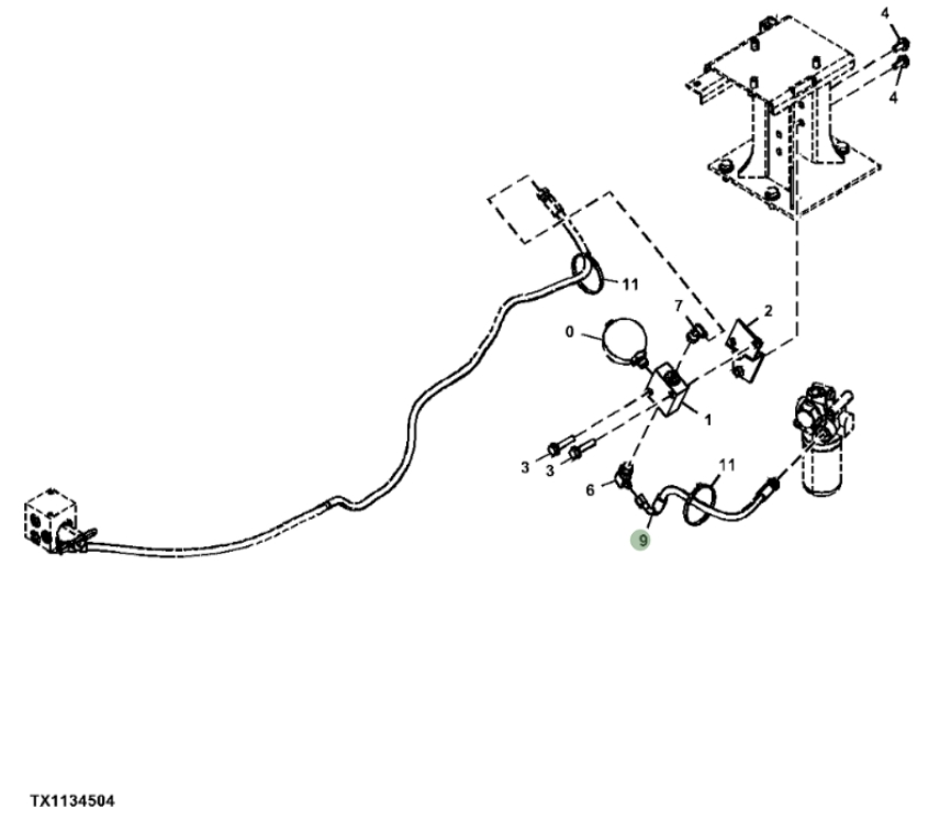 Hitachi ZX85USB-5N installation diagram showing hydraulic hose 4442429 at Pipe No. 9