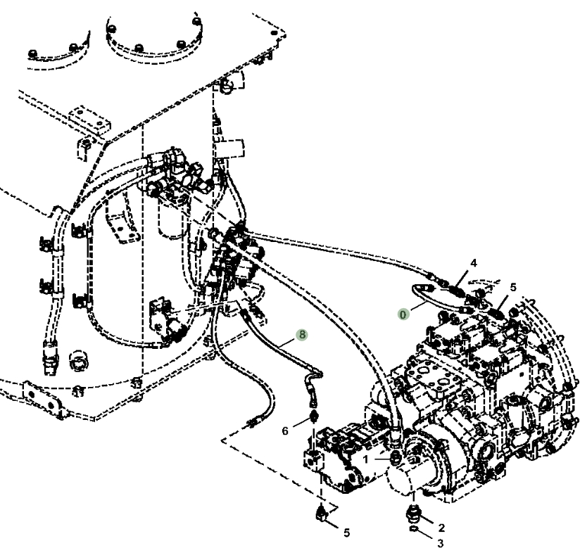 Hitachi ZX470LC-6 installation diagram showing hydraulic hose 4437397 at Pipe No. 0