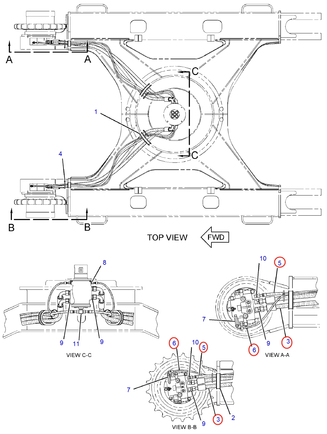 Caterpillar CAT®313F L installation diagram showing hydraulic hose 179-7778 at Pipe No. 5