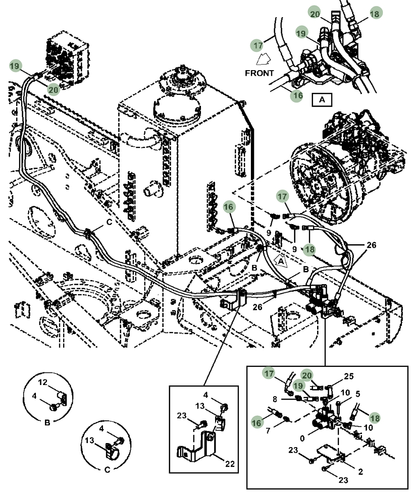 Hitachi ZX190W-5N installation diagram showing hydraulic hose 4656801 at Pipe No. 17