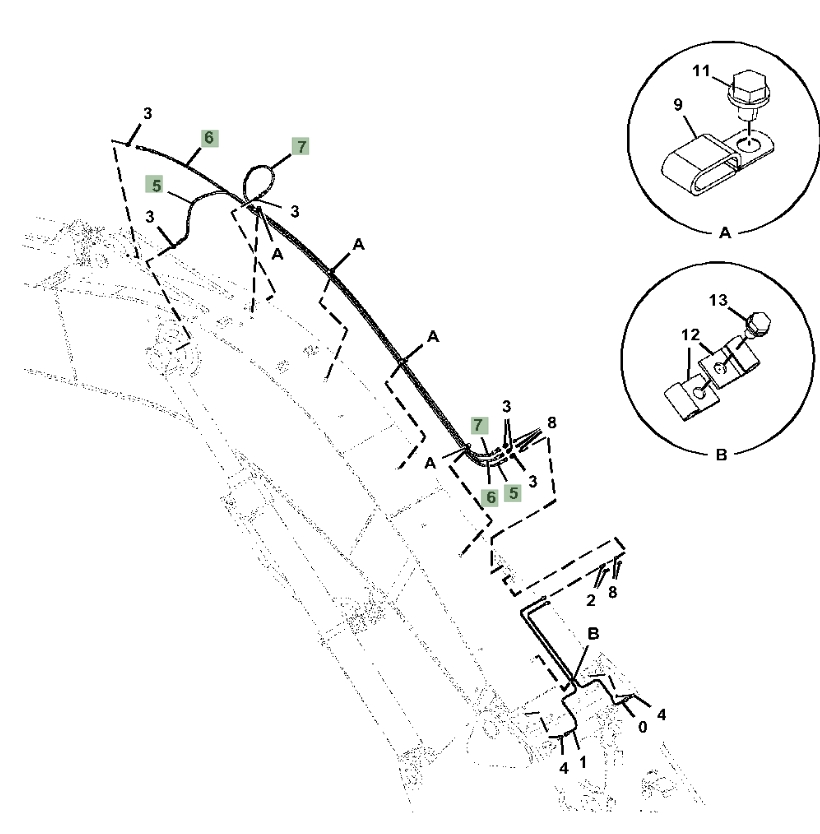 Hitachi ZX345USLC-6N installation diagram showing hydraulic hose 4631051 at Pipe No. 5