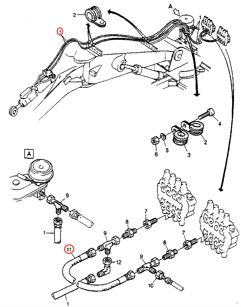 Caterpillar CAT®212 installation diagram showing hydraulic hose 5W-8008 at Pipe No. 1