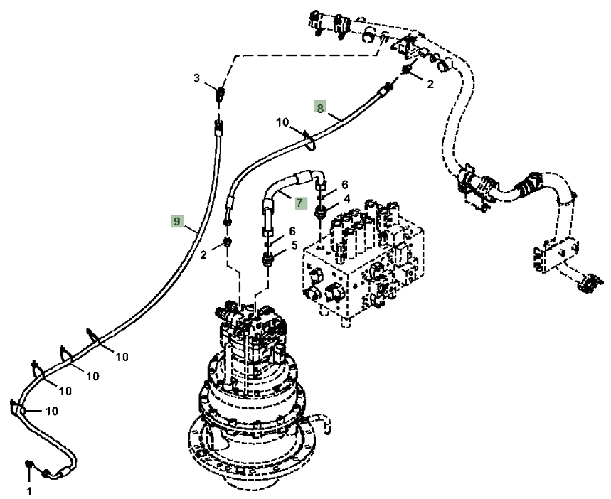 Hitachi ZX350LC-5A installation diagram showing hydraulic hose 4349412 at Pipe No. 8