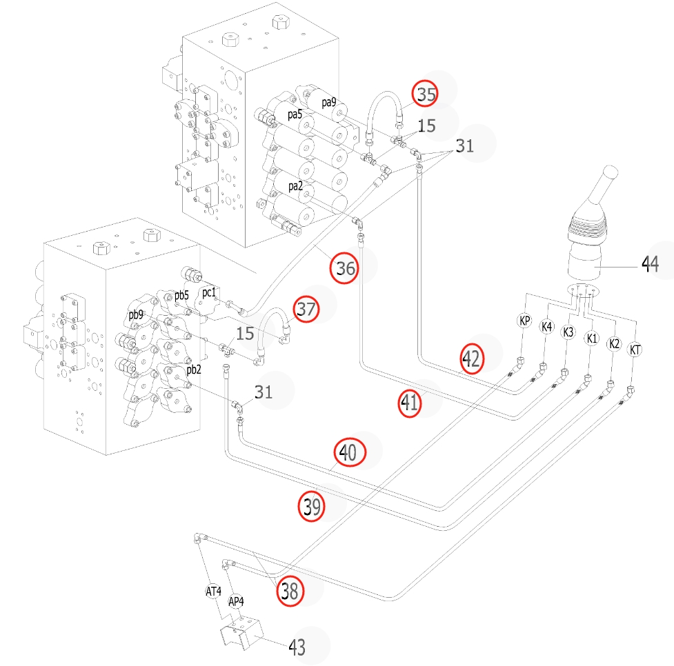 Sunward SWE500ES installation diagram showing hydraulic hose 730501000450 at Pipe No. 35
