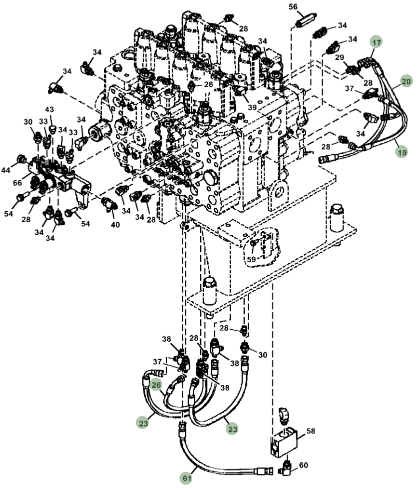 Hitachi ZX470LC-5B installation diagram showing hydraulic hose 4635248 at Pipe No. 23