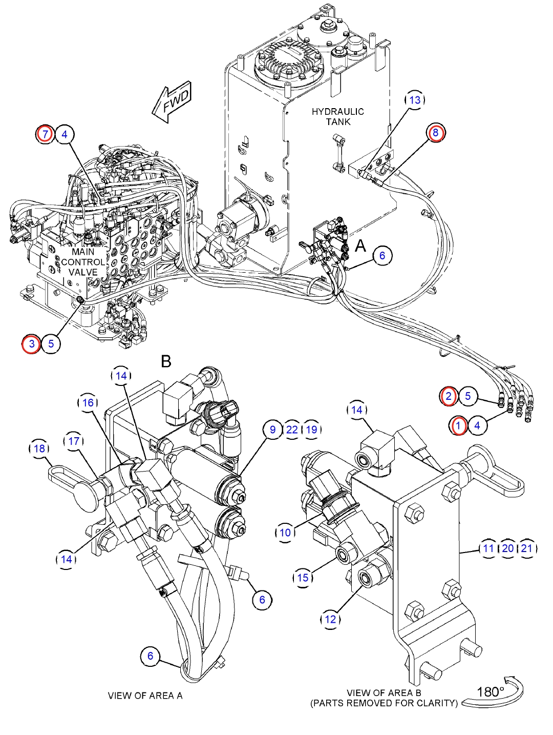 Caterpillar CAT®311F LRR installation diagram showing hydraulic hose 4I-6136 at Pipe No. 3