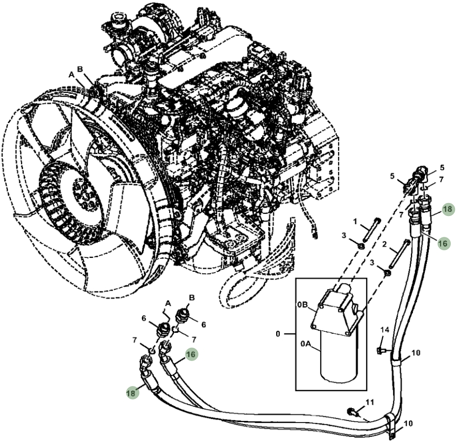 Hitachi ZX130-5N installation diagram showing hydraulic hose 4712011 at Pipe No. 16