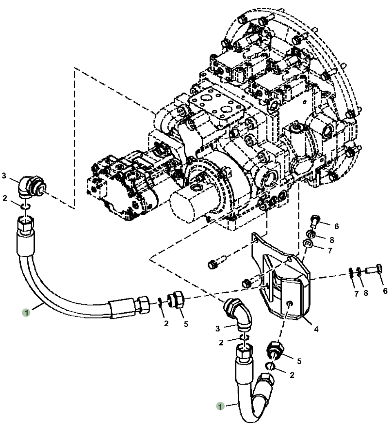Hitachi ZX470LC-6 installation diagram showing hydraulic hose 4286808 at Pipe No. 1
