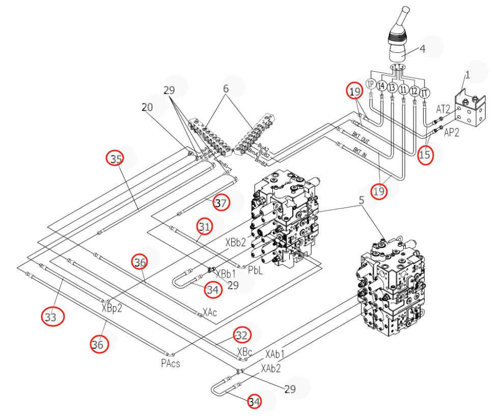Sunward SWE750F installation diagram showing hydraulic hose 730502002621 at Pipe No. 36
