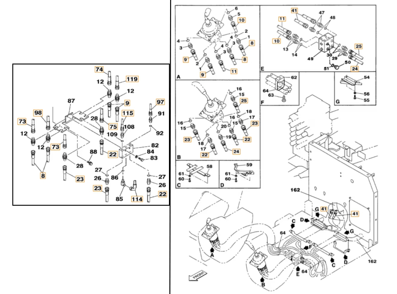 Case CX230 installation diagram showing hydraulic hose KHJ1345 at Pipe No. 22
