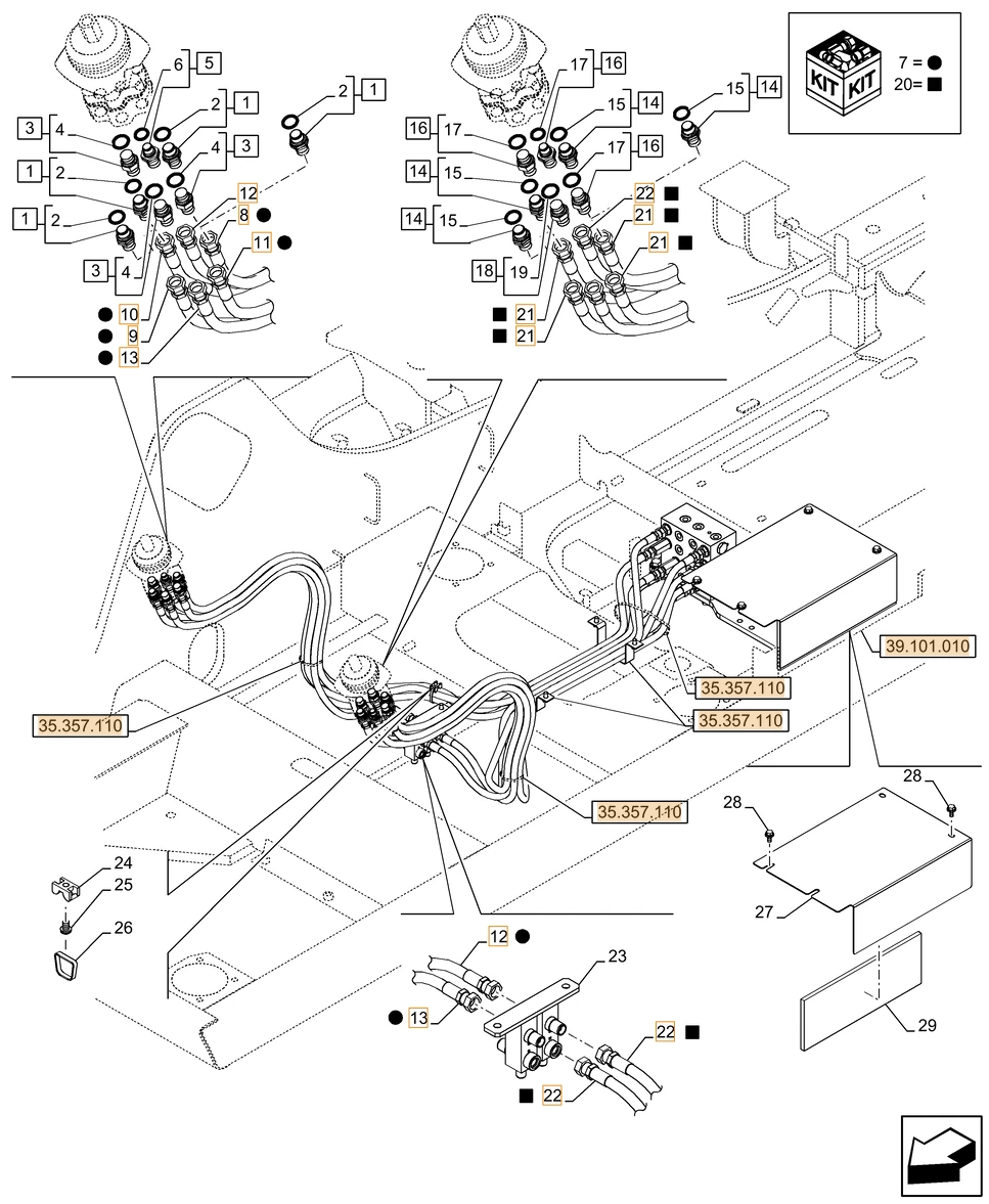 Case CX180D LC installation diagram showing hydraulic hose 159213A1 at Pipe No. 22