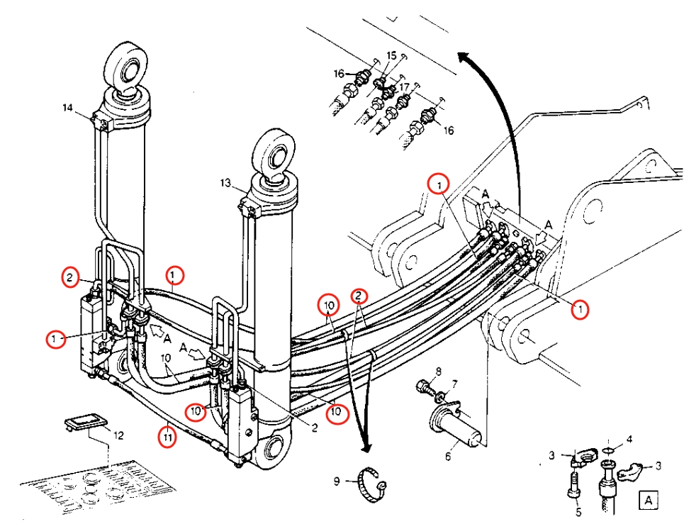 Caterpillar CAT®214B installation diagram showing hydraulic hose 8U-1354 at Pipe No. 11