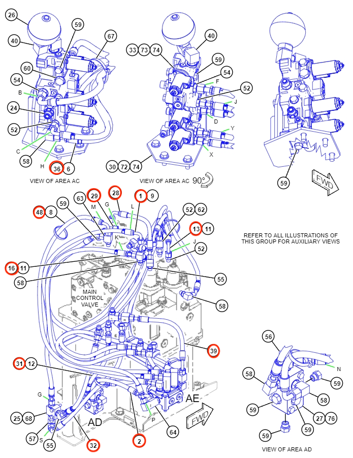 Caterpillar CAT®312D2 L installation diagram showing hydraulic hose 104-8950 at Pipe No. 16