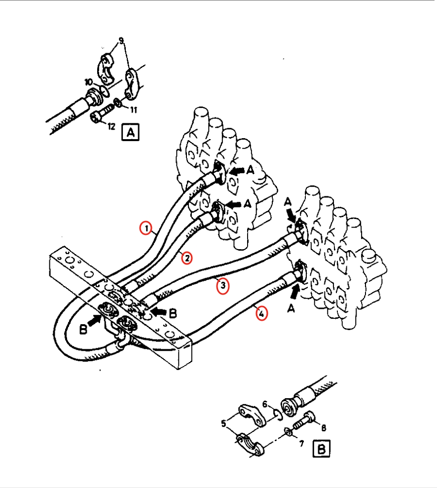 Caterpillar CAT®205 installation diagram showing hydraulic hose 5W-4911 at Pipe No. 3