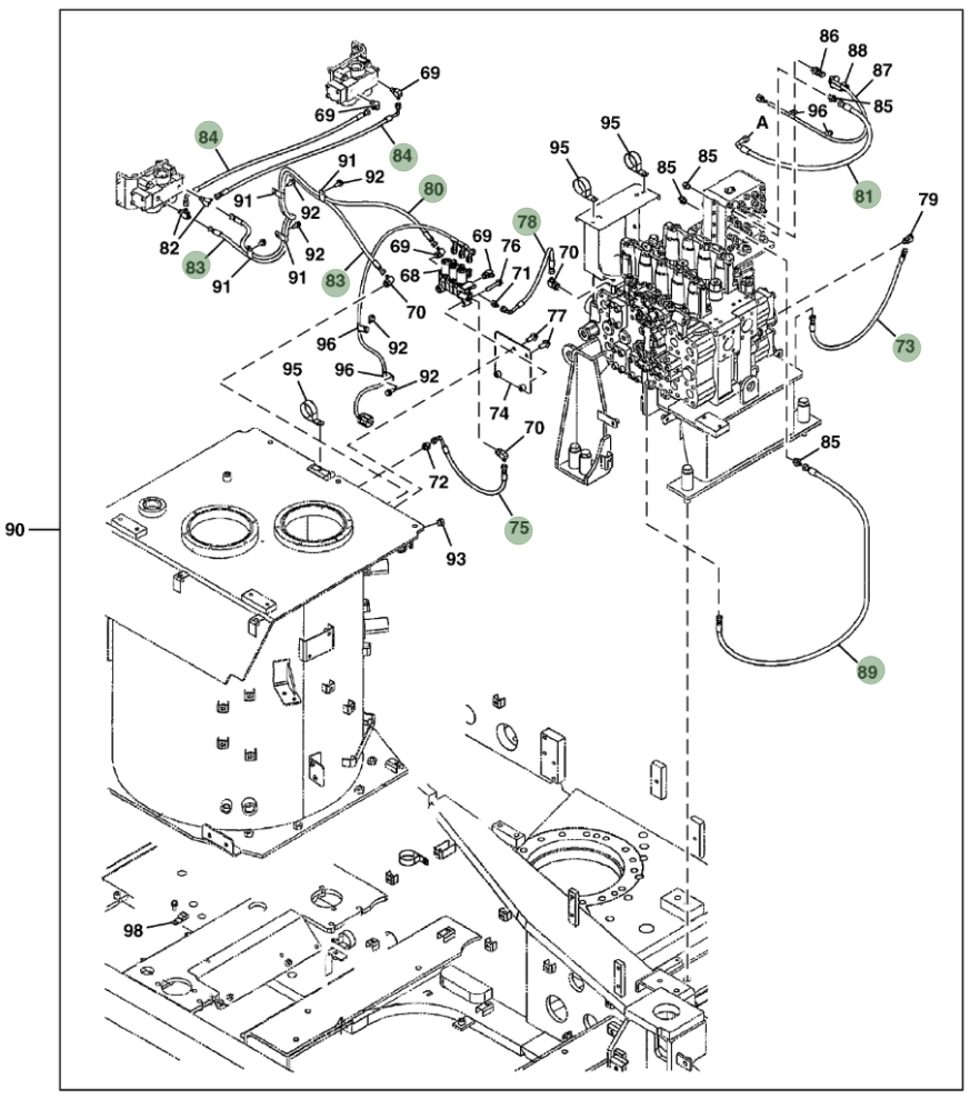 Hitachi ZX470LC-6 installation diagram showing hydraulic hose 4671727 at Pipe No. 78