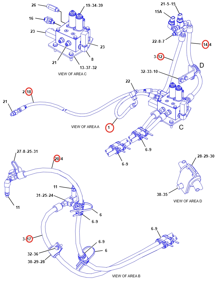 Caterpillar CAT®314E LCR installation diagram showing hydraulic hose 468-0485 at Pipe No. 20