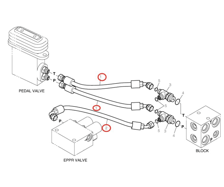 Doosan DX140LCR-3 installation diagram showing hydraulic hose DS2120036 at Pipe No. 1