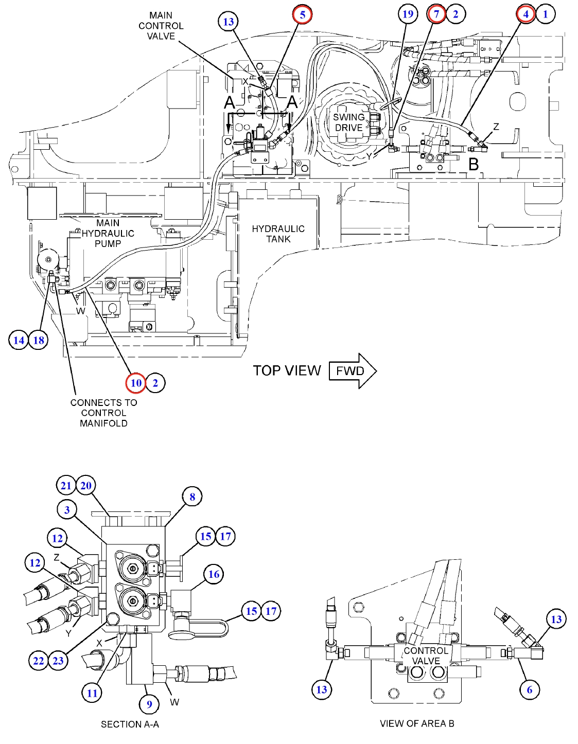 Caterpillar CAT®312F installation diagram showing hydraulic hose 272-4227 at Pipe No. 4