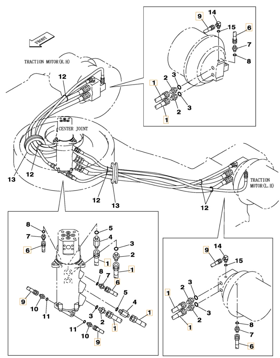 Case CX350 installation diagram showing hydraulic hose 157851A1 at Pipe No. 6
