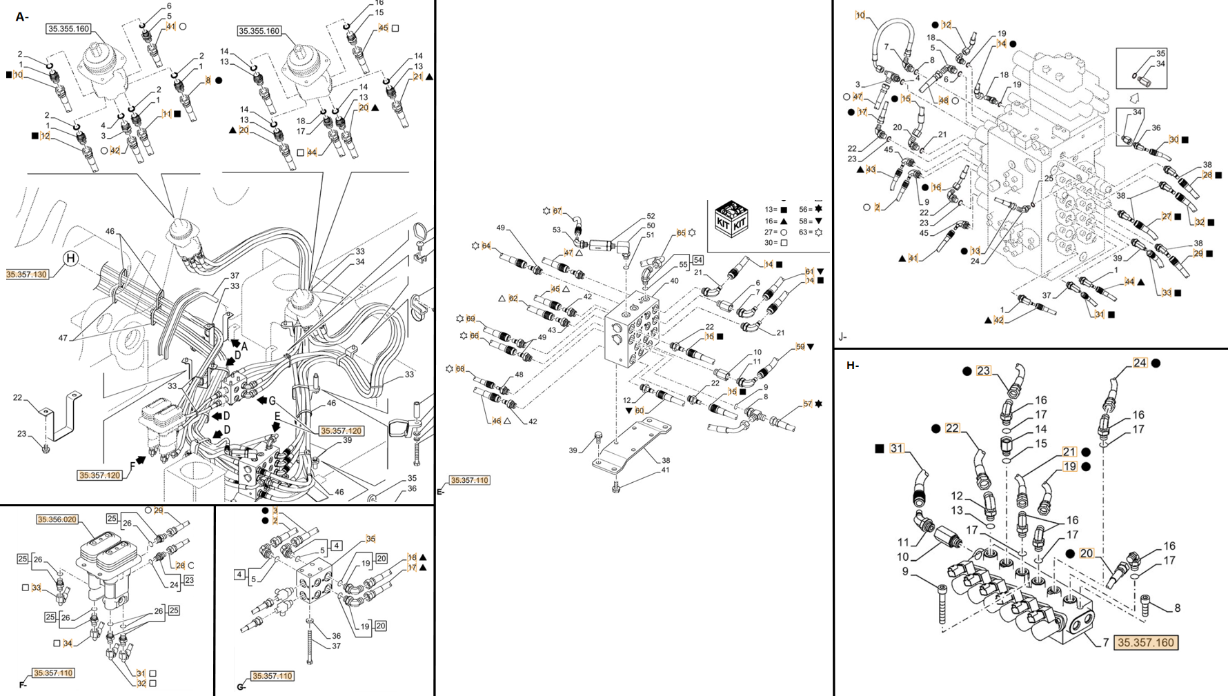 Case CX245D SR installation diagram showing hydraulic hose KRJ4336 at Pipe No. A8-E57