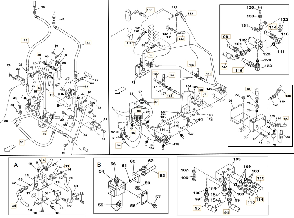 Case CX160 installation diagram showing hydraulic hose 161272A1 at Pipe No. 114