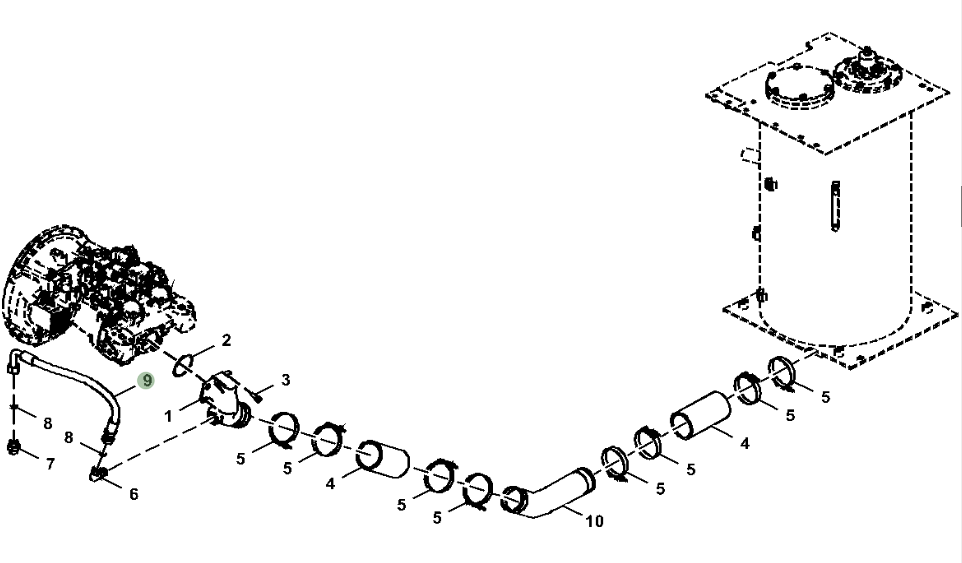 Hitachi ZX210LC-5N installation diagram showing hydraulic hose 4644625 at Pipe No. 9