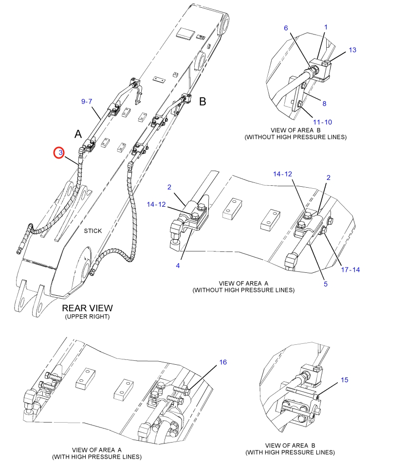Caterpillar CAT®316F installation diagram showing hydraulic hose 173-7865 at Pipe No. 3