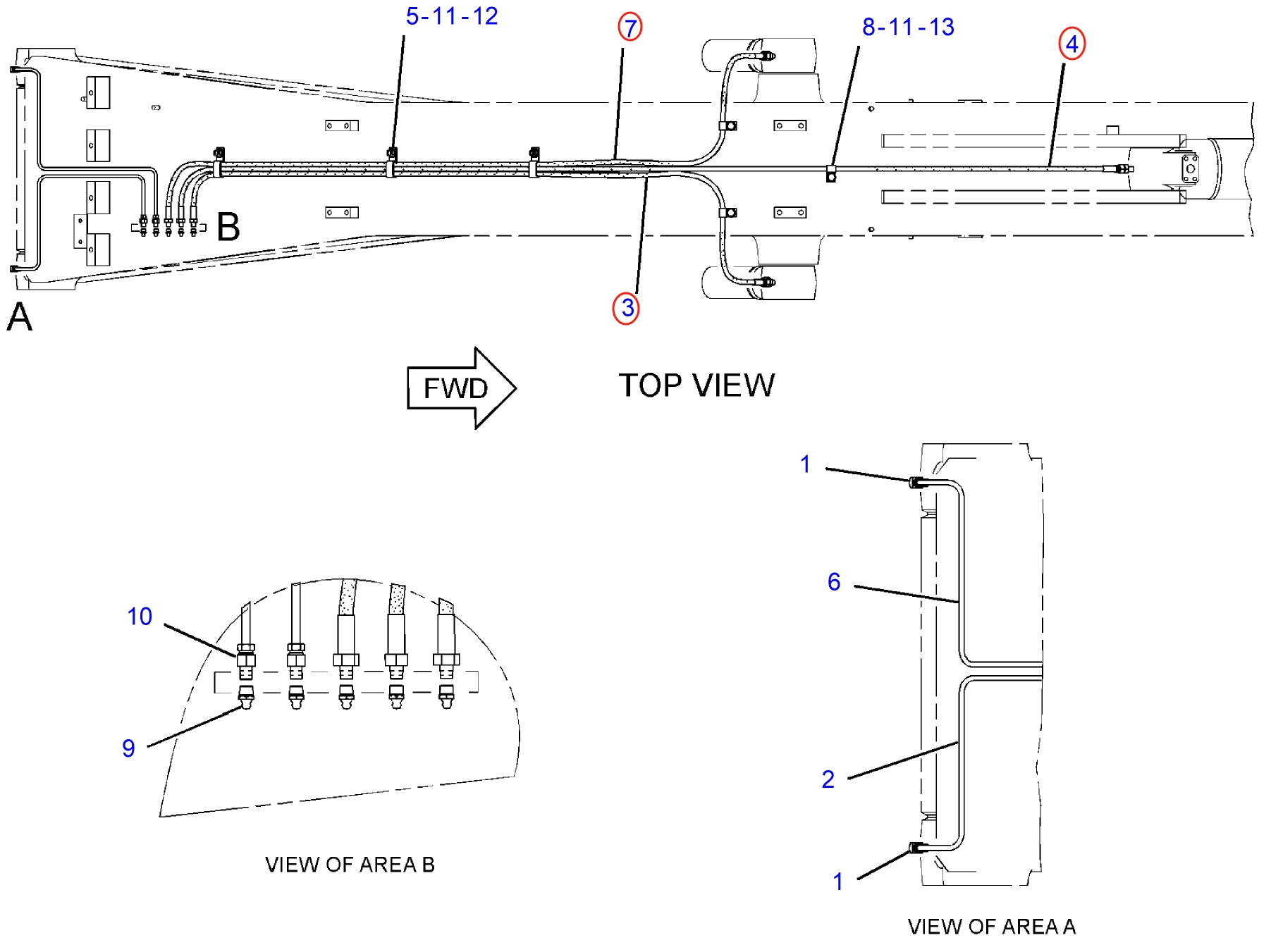 Caterpillar CAT®313D2 installation diagram showing hydraulic hose 121-8659 at Pipe No. 3