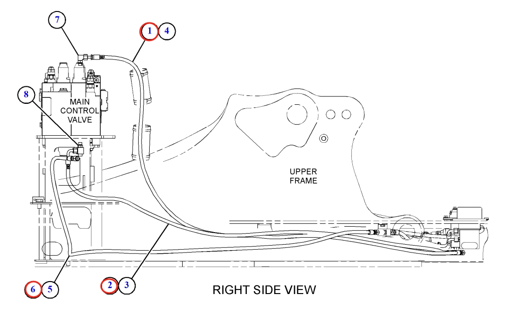 Caterpillar CAT®316F L installation diagram showing hydraulic hose 108-7203 at Pipe No. 6