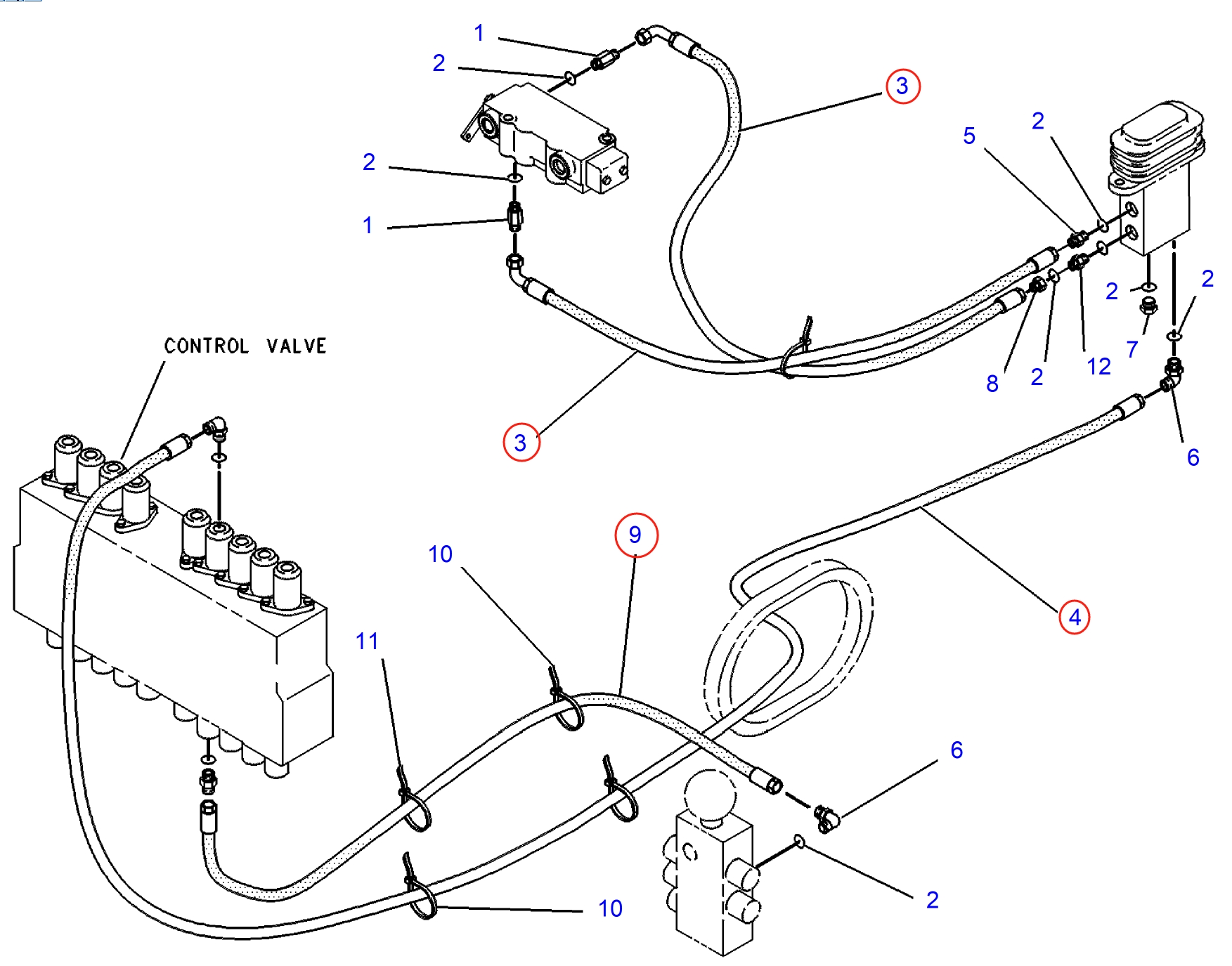 Caterpillar CAT®315-A installation diagram showing hydraulic hose 7I-0187 at Pipe No. 9
