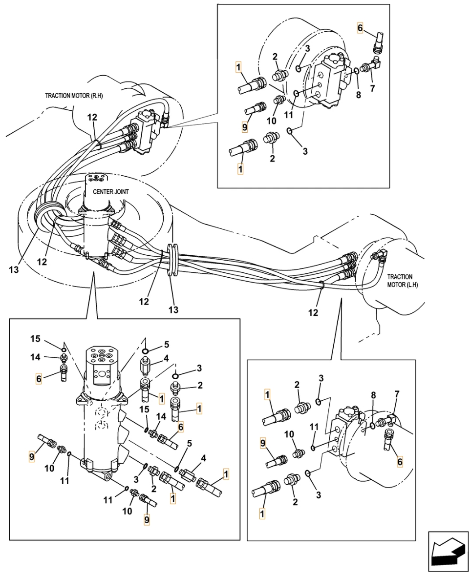 Case CX350C-8 installation diagram showing hydraulic hose KSA1138 at Pipe No. 1