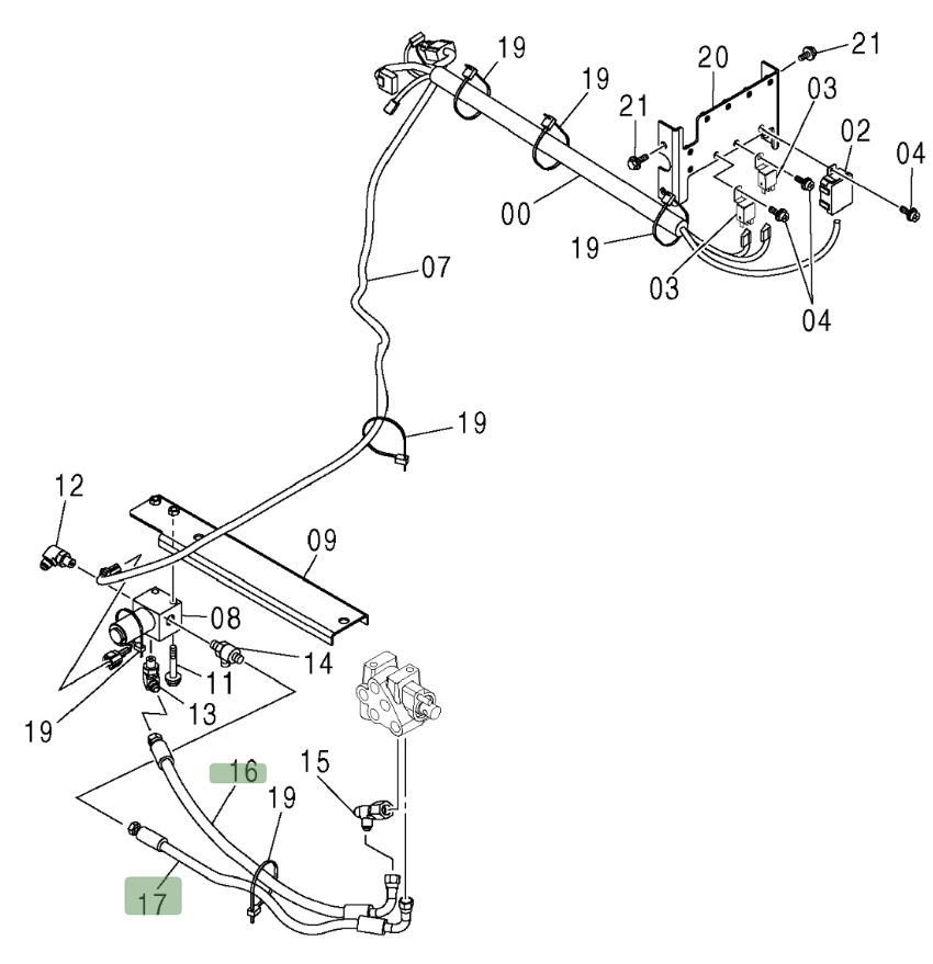 Hitachi ZX200LC installation diagram showing hydraulic hose 4437944 at Pipe No. 17