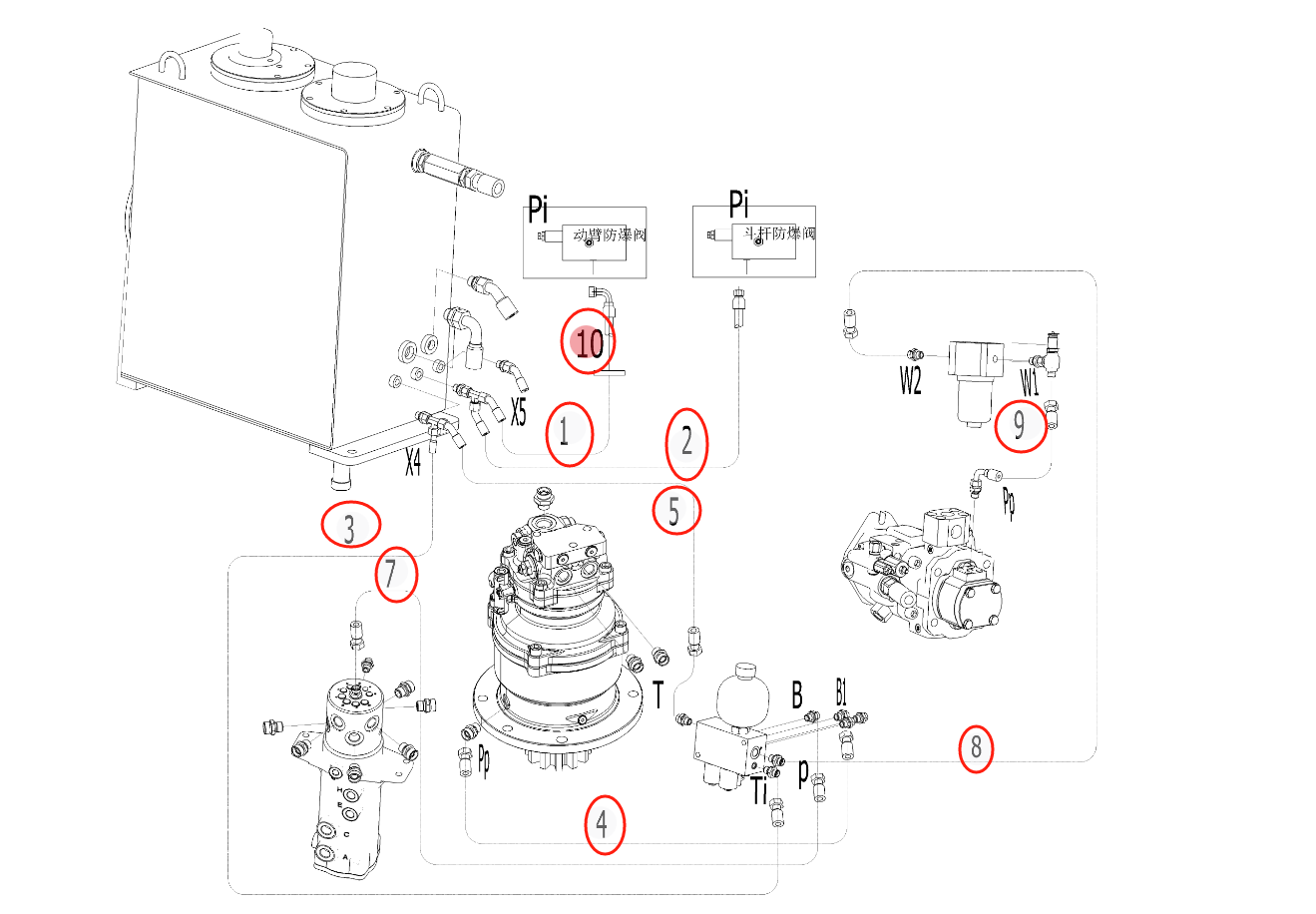 Sunward SWE90UF installation diagram showing hydraulic hose 730502001388 at Pipe No. 3