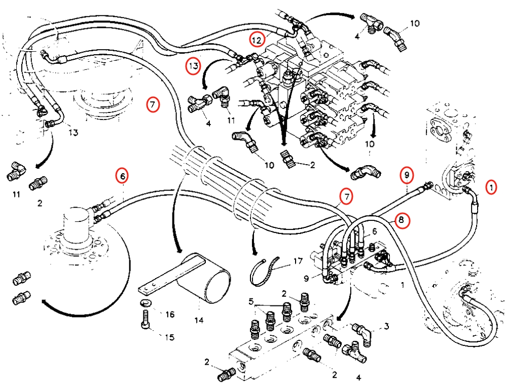 Caterpillar CAT®211B installation diagram showing hydraulic hose 8U-5756 at Pipe No. 6