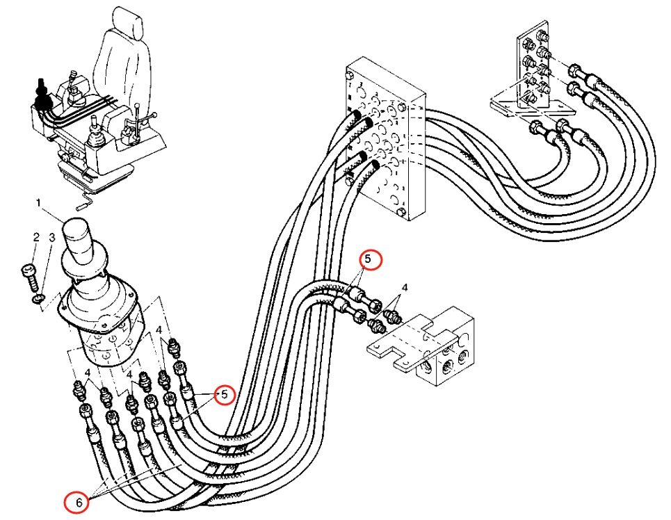 Caterpillar CAT®224B installation diagram showing hydraulic hose 8U-0346 at Pipe No. 6