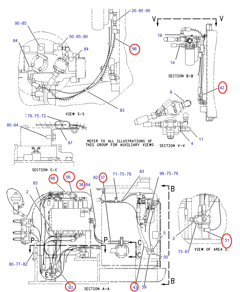 Caterpillar CAT®315C installation diagram showing hydraulic hose 128-9166 at Pipe No. 43
